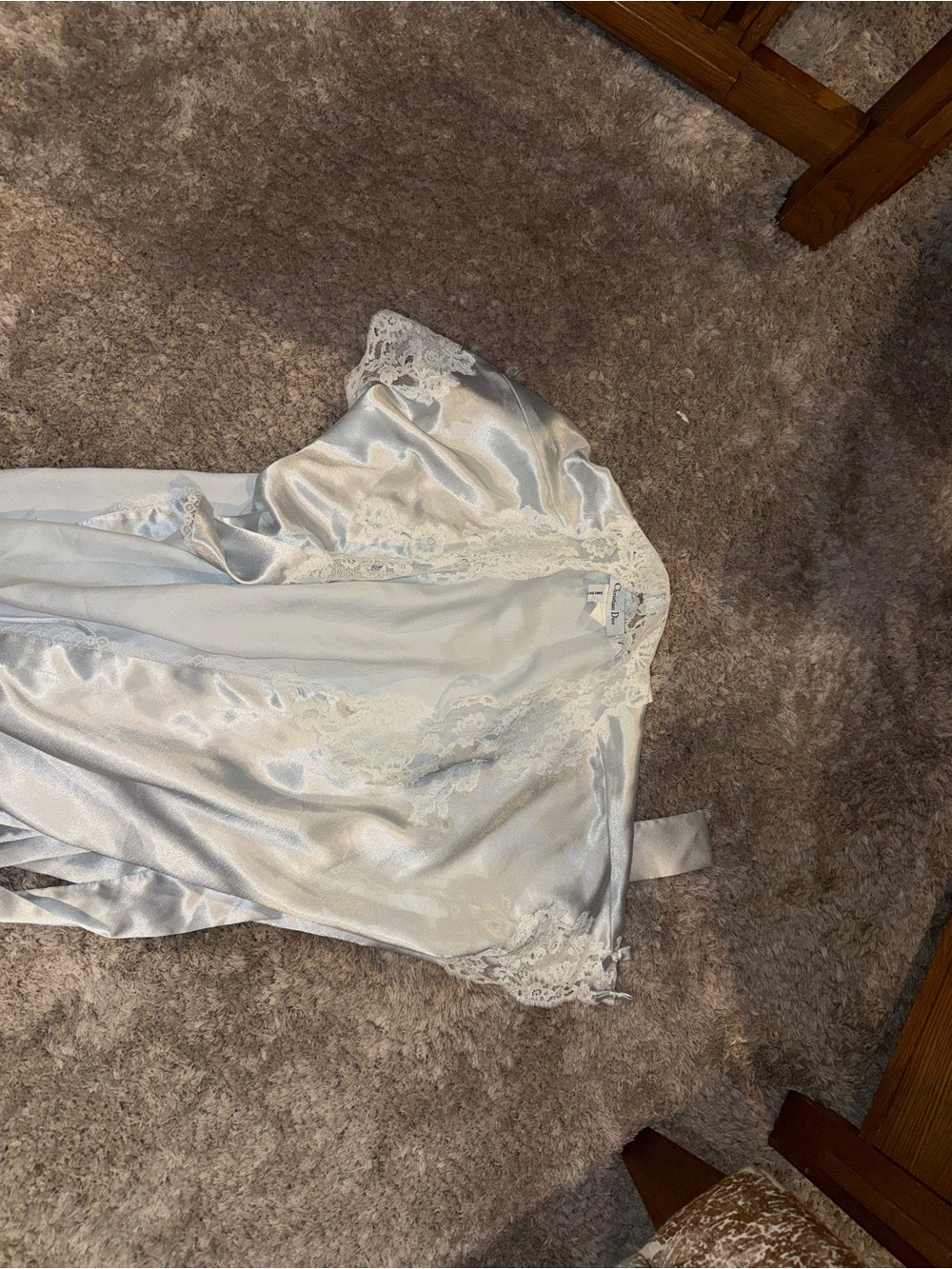 Dior Ivory Satin Lace Trim Robe
